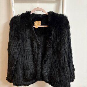 Black Rabbit Fur Coat - Size Small